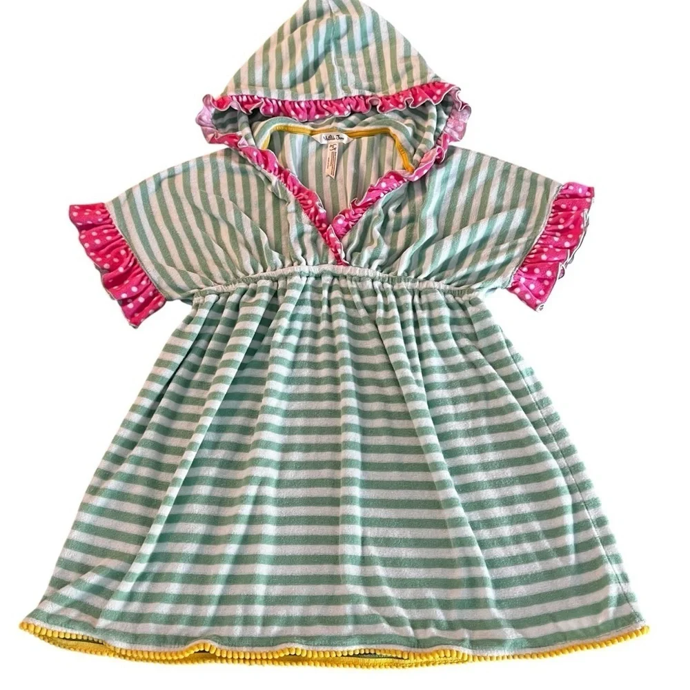 Matilda Jane Green and White Striped Hooded Swimsuit Coverup Size 8